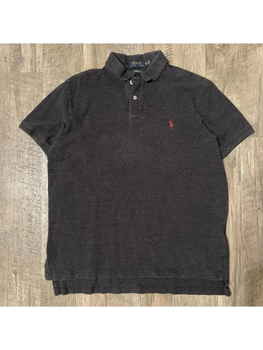 Polo Ralph Lauren Polo Shirt Gray Burgundy Pony 100% Cotton Heavyweight Mens XL